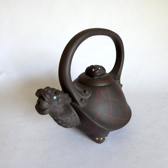 VINTAGE NEW TRADITIONAL CHINESE YIXING ZISHA  DRAGON TURTLE PURPLE CLAY TEAPOT - Picture 4 of 16